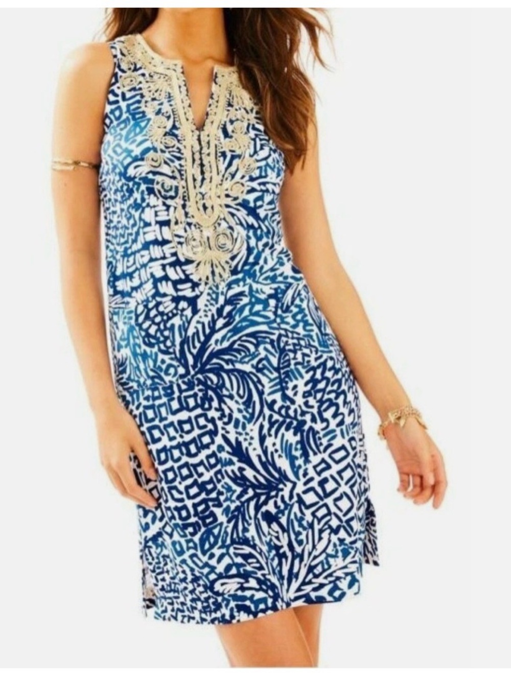 Lilly Pulitzer Navy & Gold Embellished Sleeveless Shift Dress